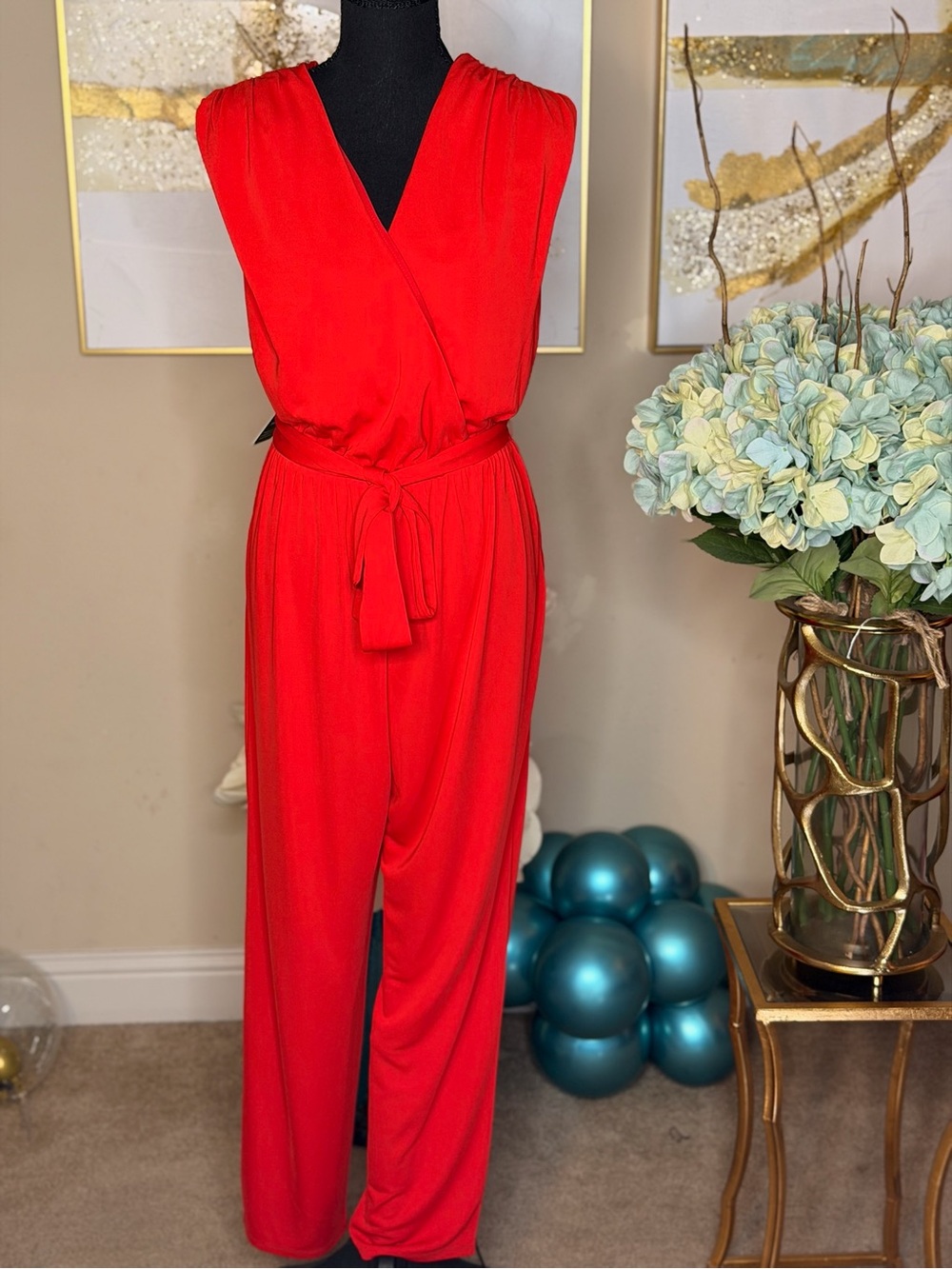 Express Red Sleeveless Wrap Jumpsuit with Tie Waist NWT